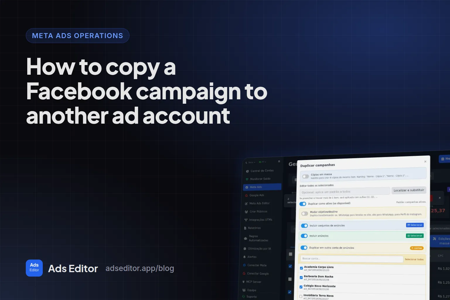 Copying a Facebook campaign to another ad account with destination Page, pixel and WhatsApp settings