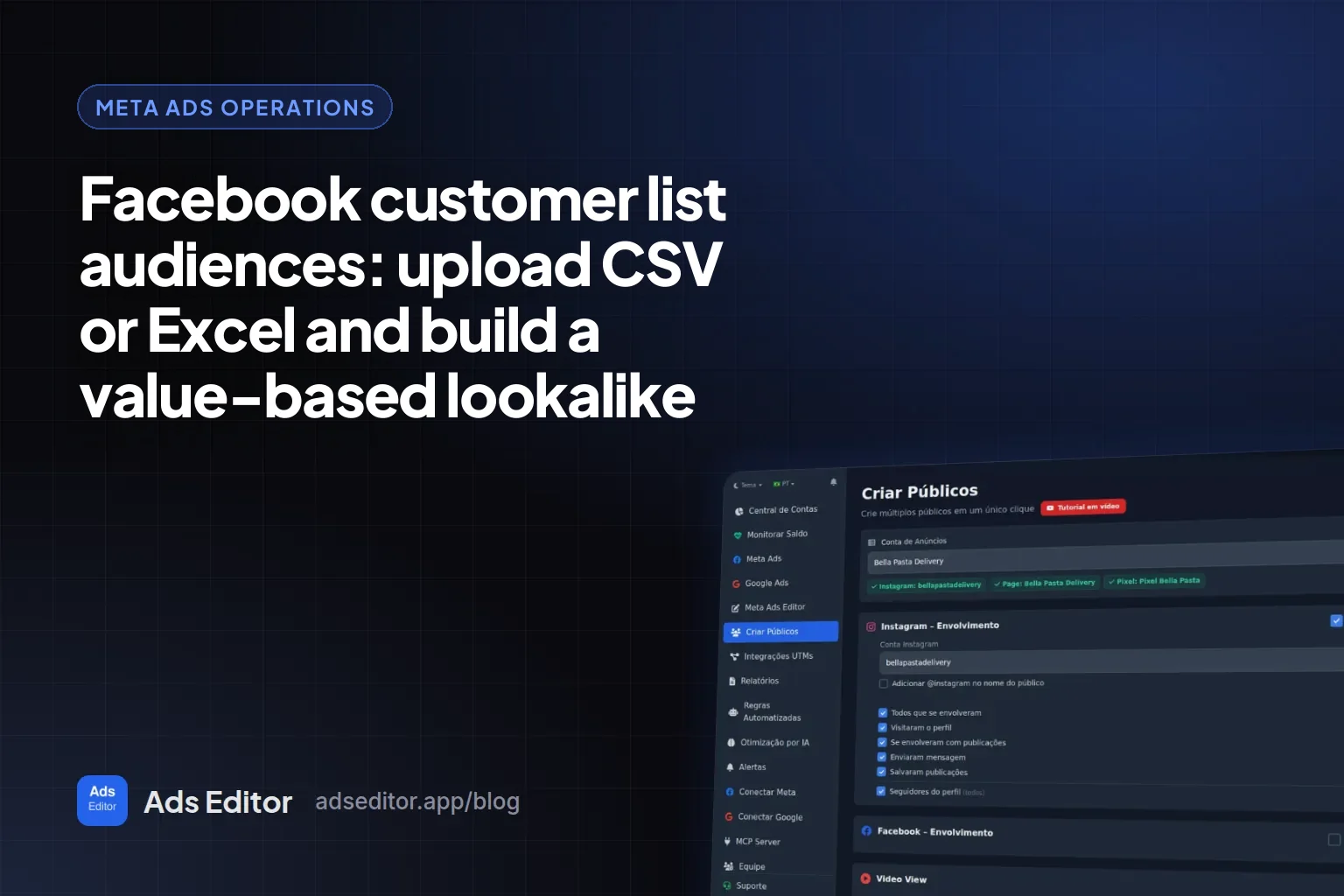 Facebook customer list: a spreadsheet of emails and phone numbers turned into a custom audience and a value-based lookalike