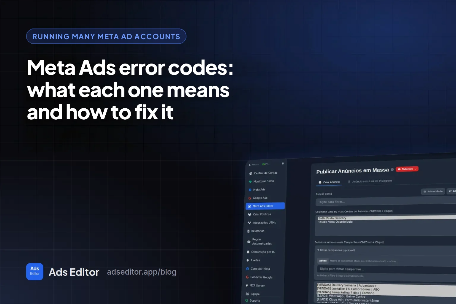 Meta Ads error codes in parentheses and the fix for each one