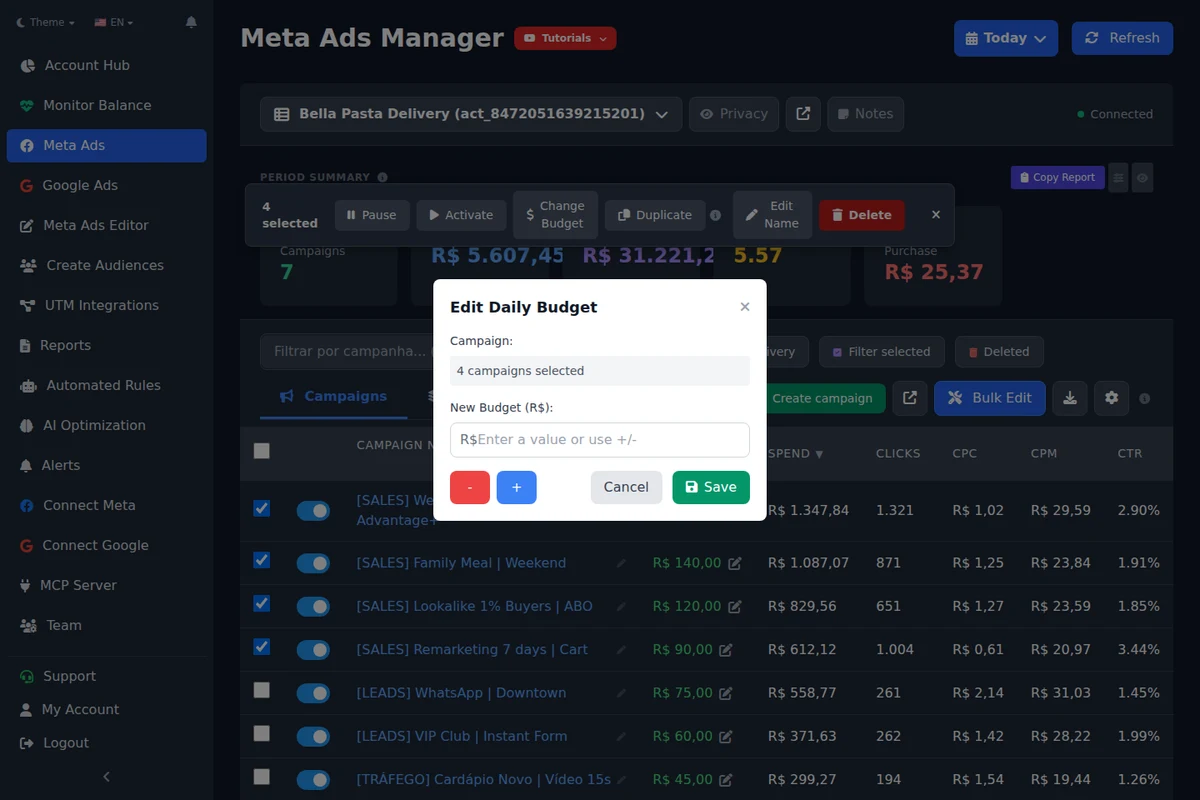 Bulk ad editing in Ads Editor’s Meta Ads manager